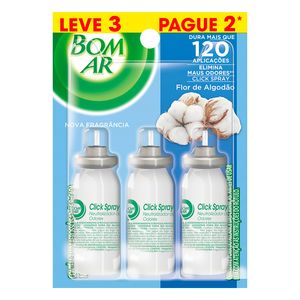 Odorizador Bom Ar Click Spray Flor de Algodão Refil Leve 3 Pague 2 com 12ml
