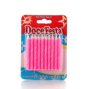 Vela Aniversário Doce Festa Palito Rosa 20Unidades