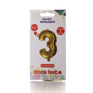 Balão Doce Festa Metalizado Ouro N.3 40cm