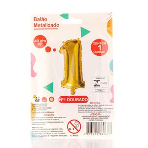 Balão Doce Festa Metalizado Ouro N.1 40cm