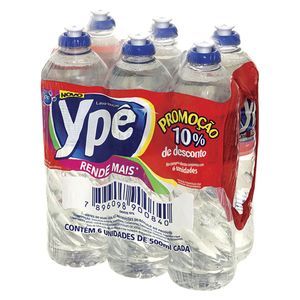 Lava Louças Líquido Ypê 10% Desconto Clear 500ml com 6Unidades