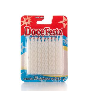 Vela Aniversário Doce Festa Palito Branca 20Unidades
