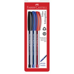 Caneta Faber Castell EsferográficaTrilux Azul/Preta/Vermelha 3Unidades