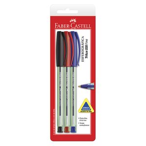 Caneta Faber Castell EsferográficaTrilux Fina Azul/Preta/Vermelha 3Unidades