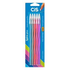 Caneta Cis Spiro Esferografica Glow com 5Unidades