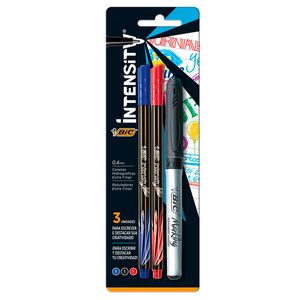 Caneta Bic Intensity 0.4 +Marcador Permanente Preto 3un