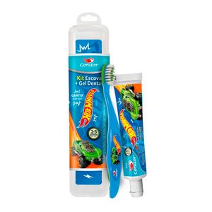 Escova Dental Condor + Gel Dental Kids 2+ Hot Weelss com Estojo