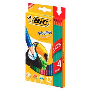 Lápis de Cor Bic Evolution 12 Cores Grátis 4 Lápis Preto