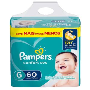 Fralda Pampers Confort Sec Bag Grande 60Unidades