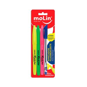 Marcador Molin Fluorescente com 3 Cores + 1 Caneta un