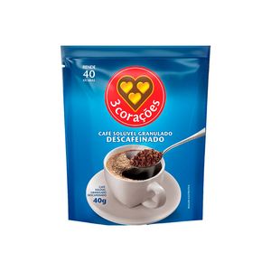 Café 3 Corações Solúvel Descafeinado Sachê 40g