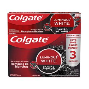 Creme Dental Colgate Luminous White Carvão Ativado com 3un 70g