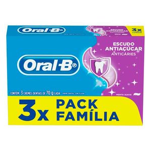 Creme Dental Oral-B Escudo Antiaçúcar  70g com 3Unidades
