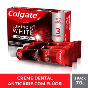 Creme Dental Colgate Luminous White Carvão Ativado com 3un 70g