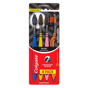Escova Dental Colgate Infusão de Carvão Zig Zag com 4un