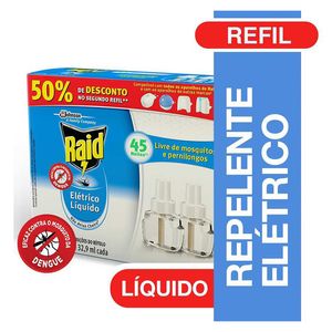 Refil Elétrico Raid 45 Noites 32,9ml com 50% Desconto no Segundo Refil 2Unidades