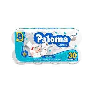 Papel Higiênico Paloma Folha Simples Neutro com 8 Rolos 30m