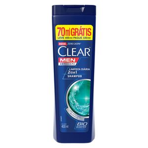 Shampoo para Cabelos Clear Masculino 2 em 1 Limpeza Diária Leve 400 Pague 330ml