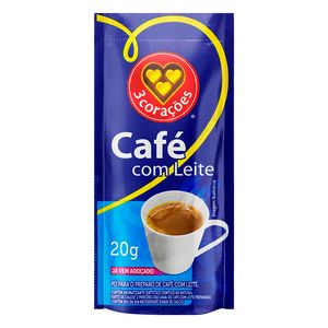 Cafe com Leite 3 Corações Solúvel Sachê 20g