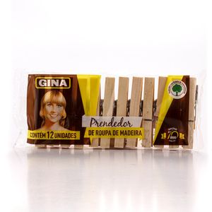Prendedor Gina para Roupas Madeira 12Unidades