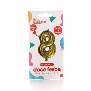 Balão Doce Festa Metalizado Ouro N.8 40cm
