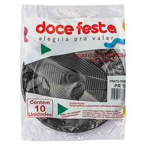 Prato Plástico Doce Festa Preto 10Unidades