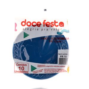 Prato Plástico Doce Festa Azul 10Unidade