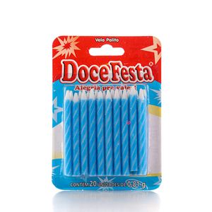 Vela Aniversário Doce Festa Palito Azul 20Unidades