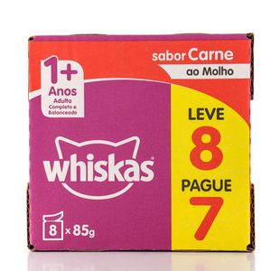 Alimento para Gatos Whiskas Adulto Sachê Carne Lv8 Pg7 com 85g