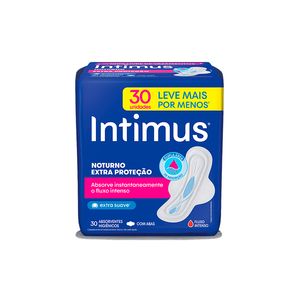 Absorvente Intimus Noturno com Abas Suave Leve Mais Pague Menos 30Unidades