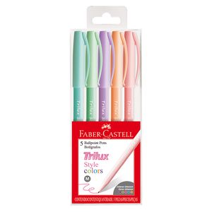 Caneta Faber Castell Esferográfica Trilux Style Colors 5Unidades