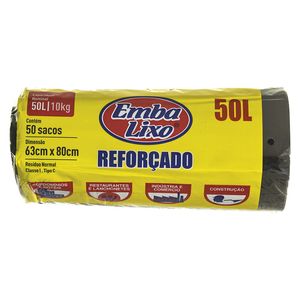 Saco Plástico Embalixo para Lixo Reforçado Preto 50 litros 50Unidades