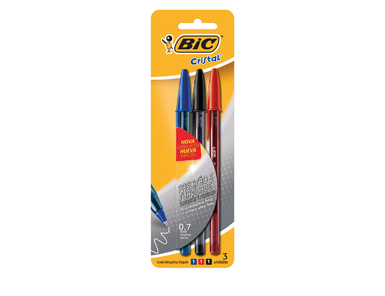 Caneta Bic Cristal Ultra Fina 0,7 com 3Unidades