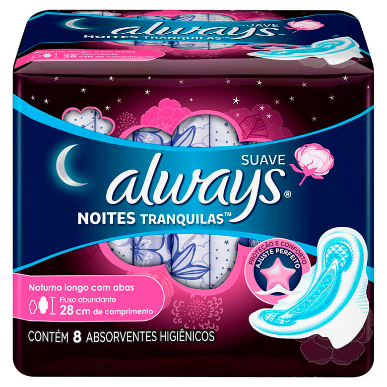 Absorvente Always Noturno Cobetura Suave G - Com Abas - 8unidades