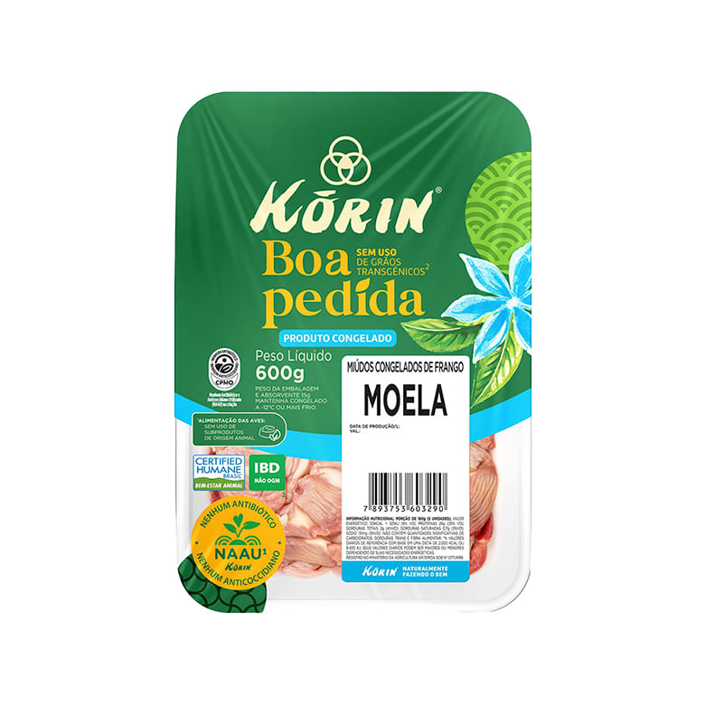 Moela de Frango Korin Sem Transgênico Congelado Embalagem 600g