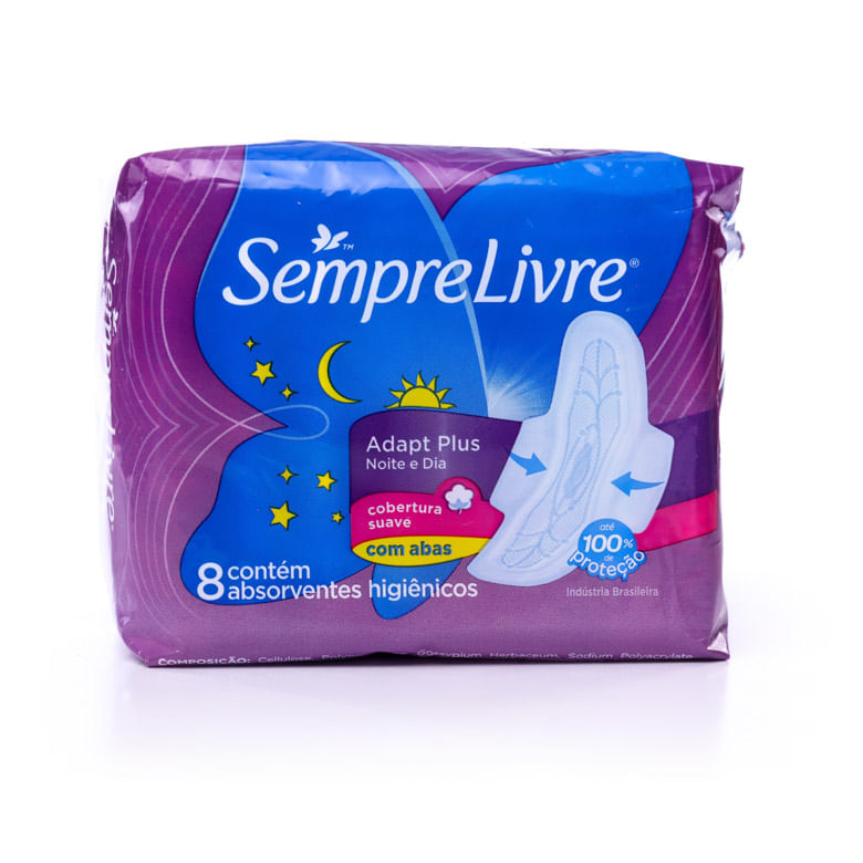 Absorvente com Abas Noite e Dia Suave Sempre Livre Adapt Plus Pacote 8 Unidades