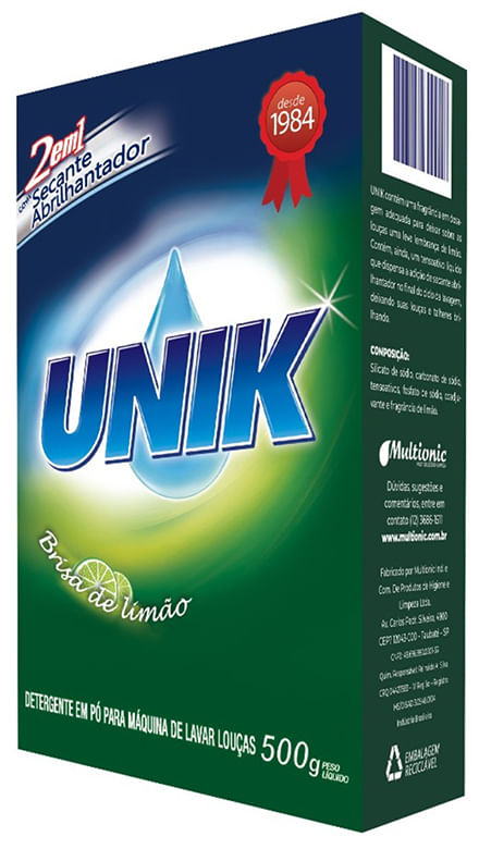 Sabão Detergente C/ Secante Máquina Lavar Louça 500g Unik