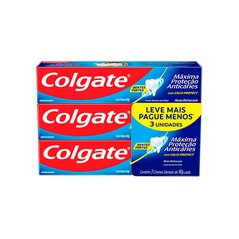 Creme Dental Colgate Maxima Protecao Anti Caries Lv+Pg- C/ 3 90gr - Covabra