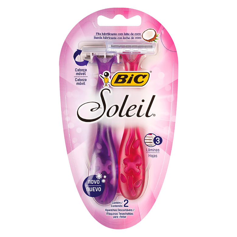 Aparelho Barbear Bic Soleil Rosa e Roxo 2Unidades - Covabra