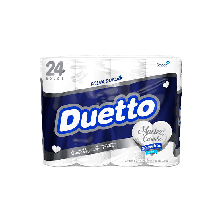 Papel Higienico Duetto Folha Dupla Neutro 24 Rolos 20m