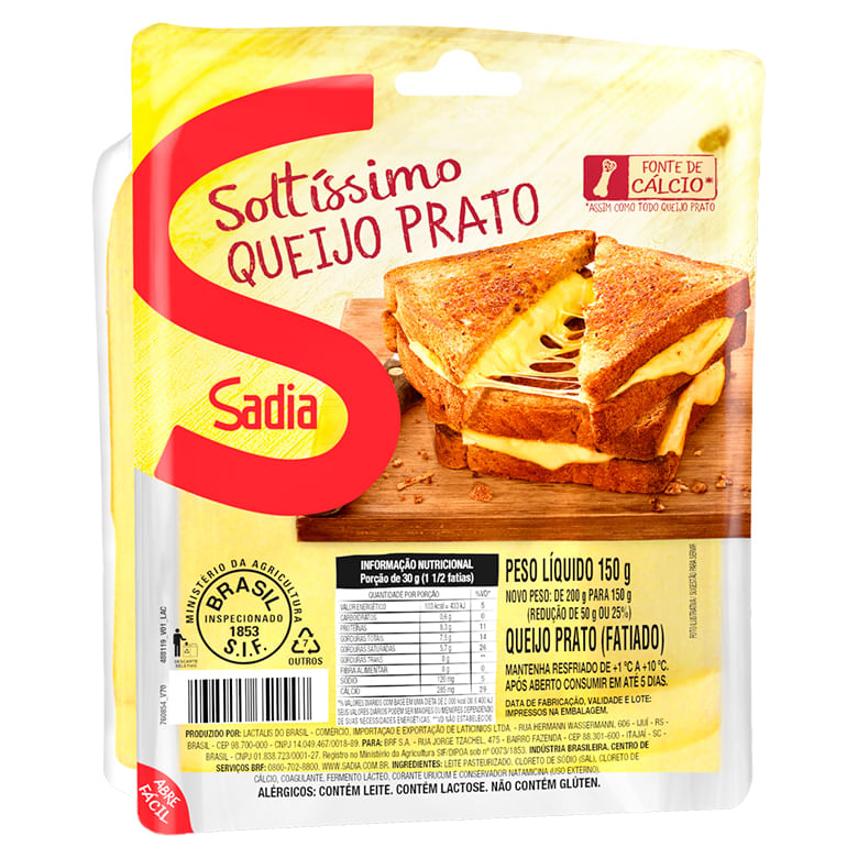 Queijo Prato Soltíssimo Sadia Fatiado 150g