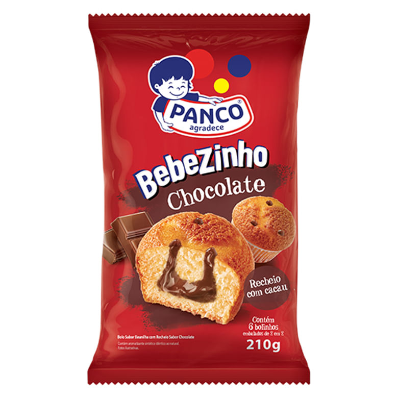 Bolo Baunilha Recheio Chocolate Panco Bebezinho Pacote 210g 6 Unidades 35g Cada