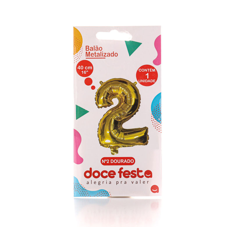 Balão Doce Festa Metalizado Número 2 Dourado 40cm