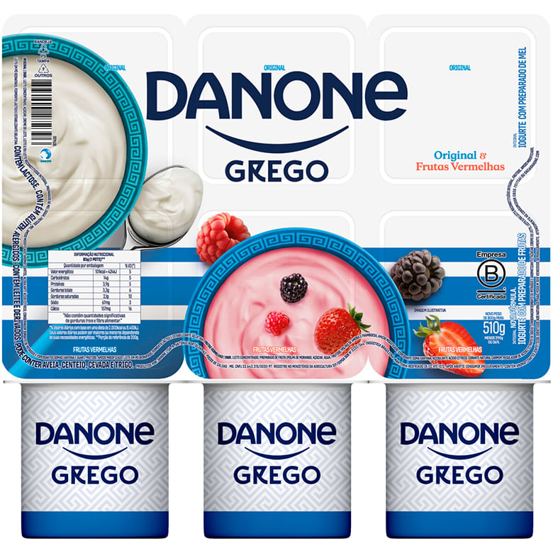 Iogurte Grego Danone Original e Frutas Vermelhas Bandeja com 510g