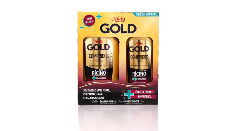 Shampoo 275ml + Condicionador 175ml Niely Gold Compridos+Fortes Un