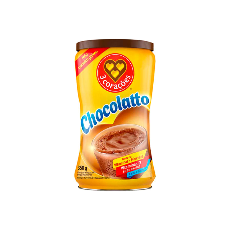 Achocolatado em Pó 3 Corações Chocolatto Lata 350g