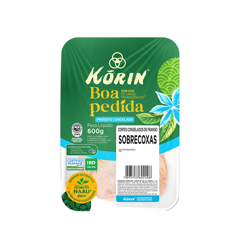 Sobrecoxa de Frango sem Transgênico Congelada Korin 600g
