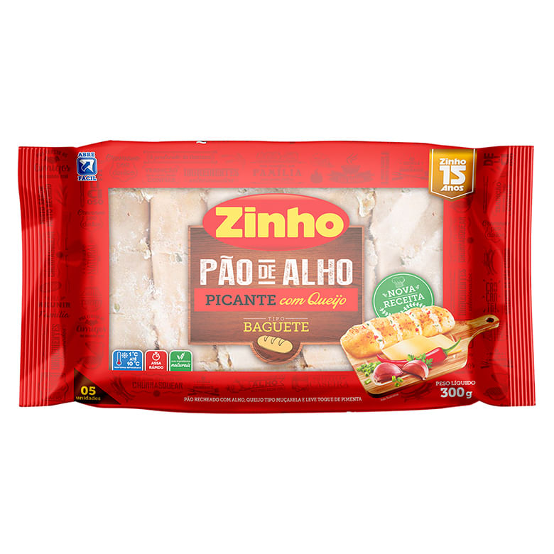 Pão de Alho Baguete Picante Recheio Queijo Zinho Pacote 300g