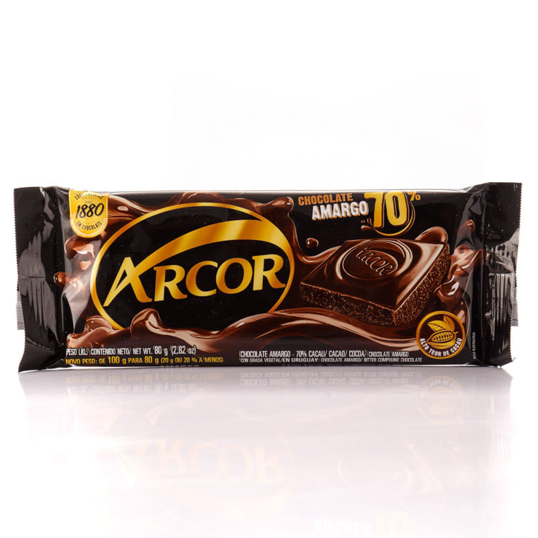 Chocolate Amargo 70% Alto Cacau Arcor Inspiration Pacote 80g