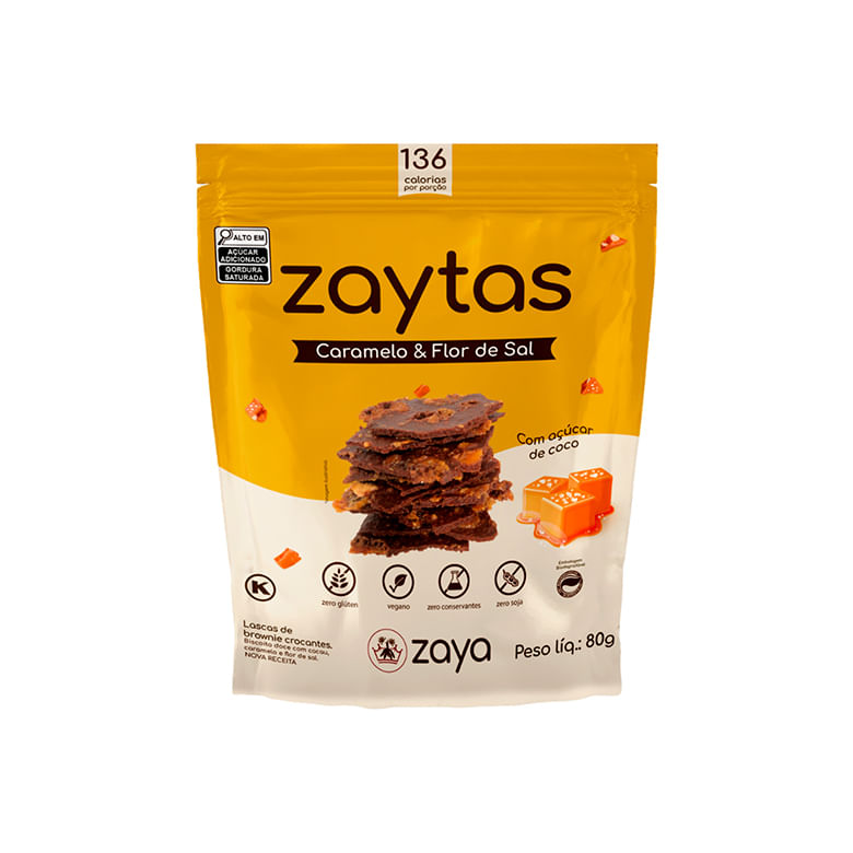 Snack Zaytas Lascas Brownie Zero Gluten Vegano Caramelo Flor de